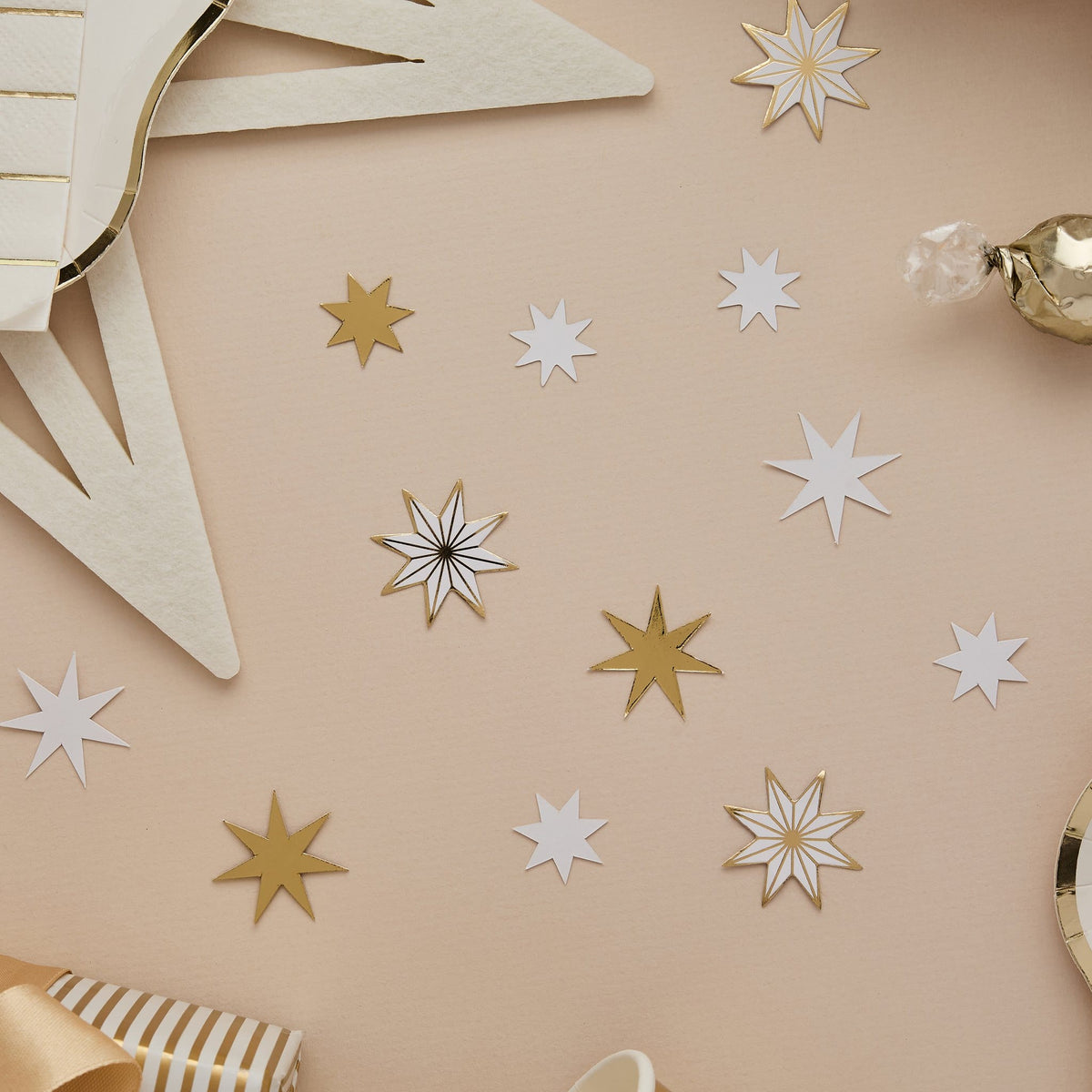 White & Gold Star Table Scatter | Hootyballoo Christmas Table Confetti christmas decorations White & Gold Star Table Scatter