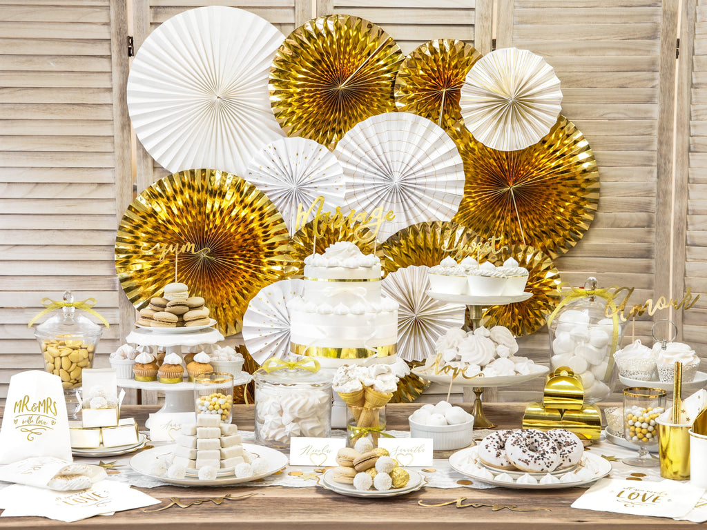 White & Gold Wedding Party Fan Decorations Party Supplies White & Gold Party Fans Decorations x 4