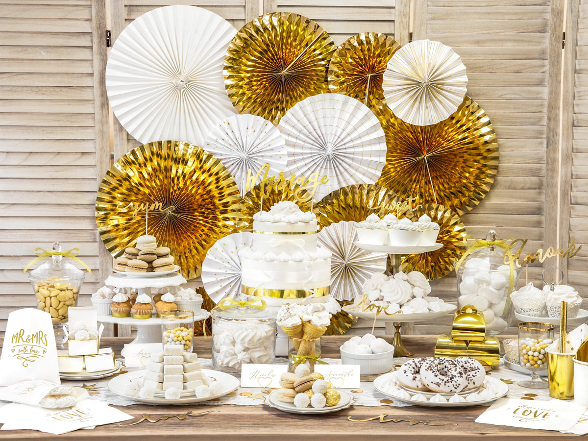 White & Gold Wedding Party Fan Decorations Party Supplies White & Gold Party Fans Decorations x 4