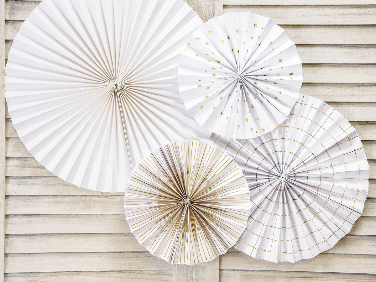 White & Gold Wedding Party Fan Decorations Party Supplies White & Gold Party Fans Decorations x 4