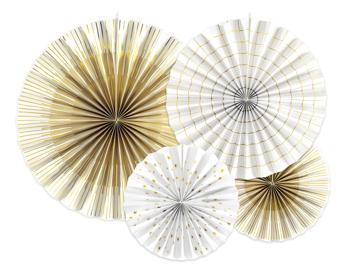 White & Gold Wedding Party Fan Decorations Party Supplies White & Gold Party Fans Decorations x 4