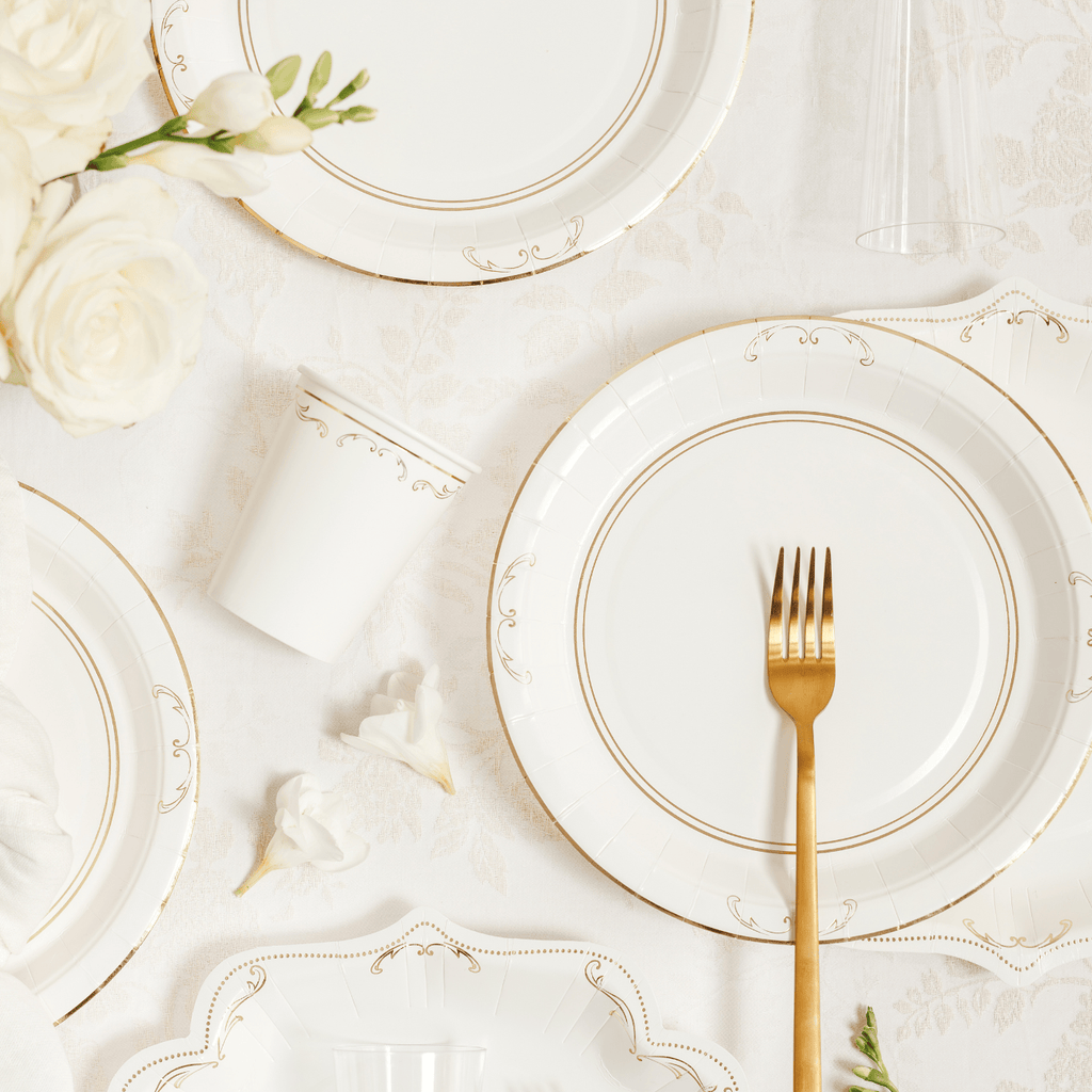 White Lace Style Large Paper Plates x 6 - Lace Tablescapes Disposable Plates White Lace Style Large Paper Plates x 6