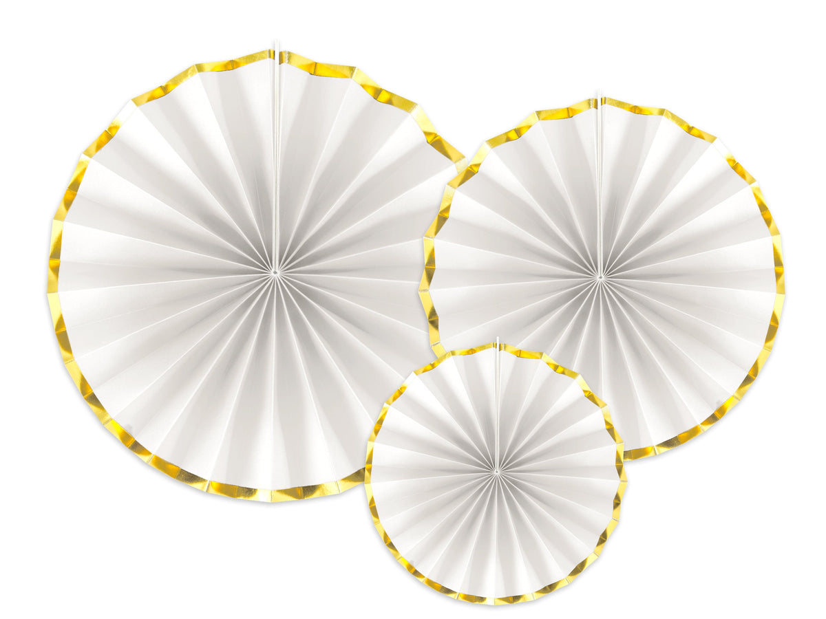White & Metallic Gold Party Fans x 3 Party Supplies White & Metallic Gold Party Fans x 3