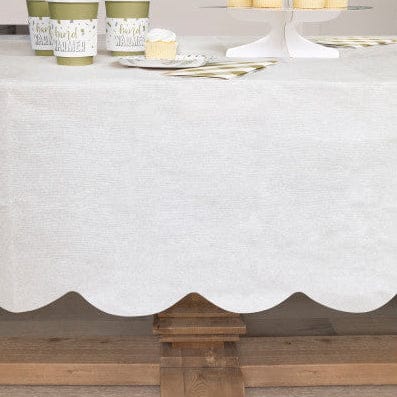 White Scalloped Paper Party Tablecover - White Party Supplies table cover White Scalloped Paper Party Tablecover